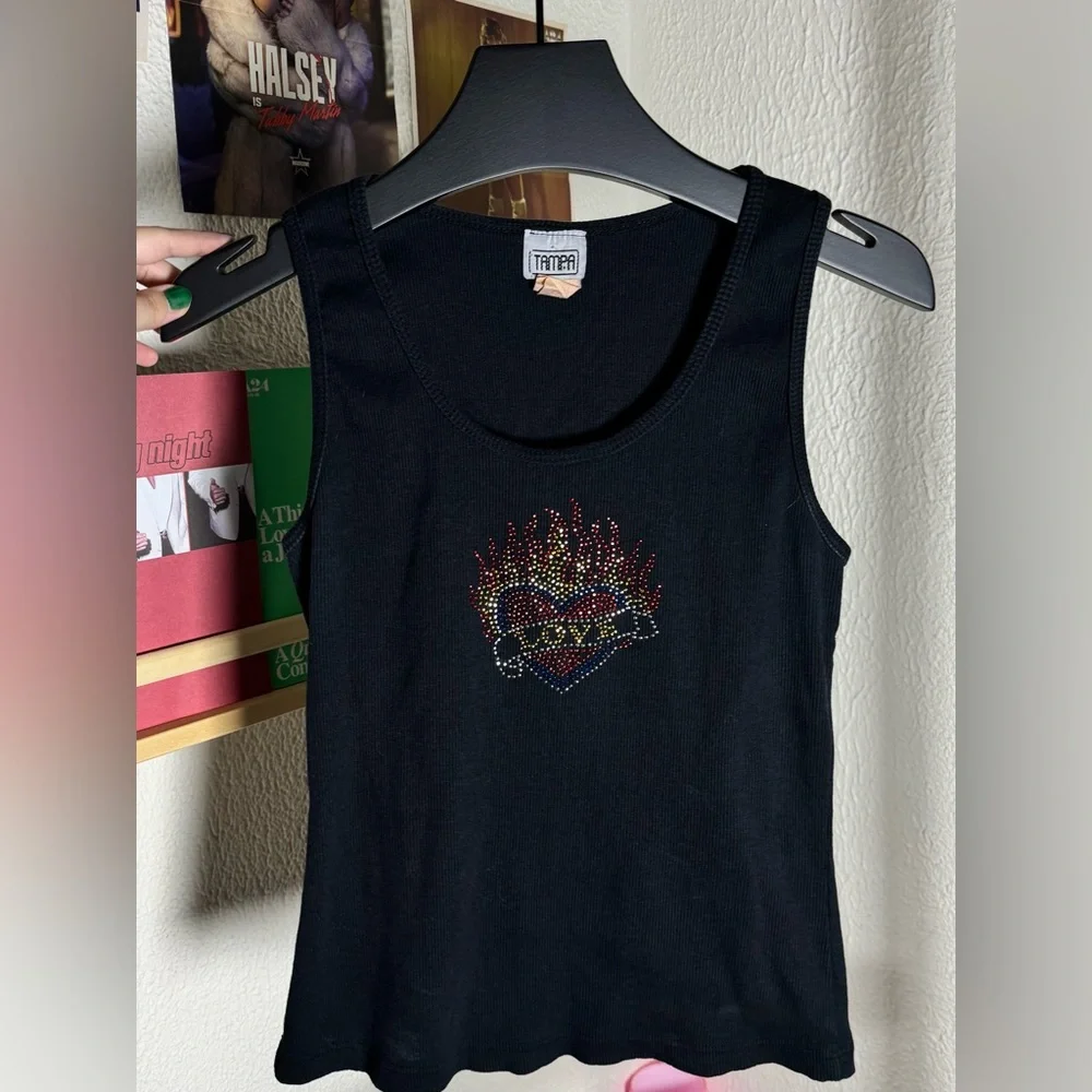 Vintage Tampa Black Rhinestone Tank Top - Picture 1 of 2